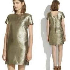 Madewell gold metallic shift dress with pockets. Worn once. Size: 6